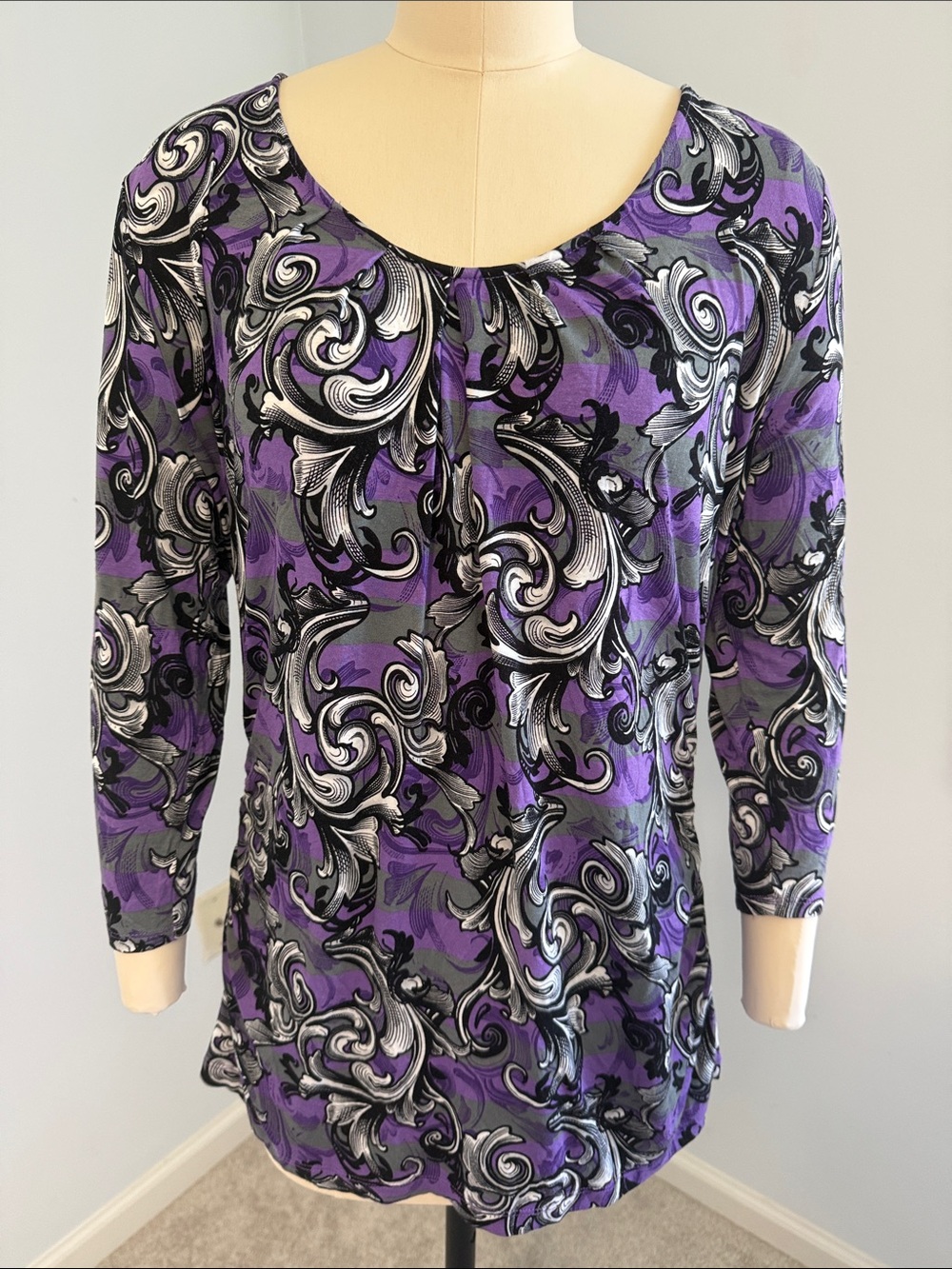 New York & Company Purple Swirl Print Women's Top SZXL